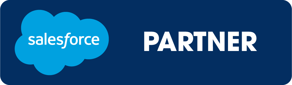 Horizontal image with dark blue background with Salesforce's Light blue cloud logo to the left and text overlay of 'PARTNER' on the right.